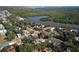 Aerial view of a residential area showcasing the property's surroundings and waterfront location at 820 Faulkner St, New Smyrna Beach, FL 32168
