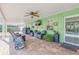 Spacious covered patio complete with furniture, a ceiling fan, and outdoor entertainment setup at 921 Duncan Rd, South Daytona, FL 32119