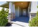 Inviting front porch features stone accents and wood plank ceiling at 1100 Loch Linnhe Ct, New Smyrna Beach, FL 32168