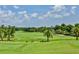 Scenic golf course view featuring lush green fairways, mature trees, and a clear blue sky at 1100 Loch Linnhe Ct, New Smyrna Beach, FL 32168