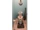 Bathroom with an elevated toilet seat, nautical themed decor, toilet paper holder and an oar decoration at 123 Old Mill Pond Rd, Edgewater, FL 32141