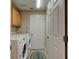 Functional laundry room with washer, dryer, storage cabinet, and easy access to the rest of the home at 1502 Areca Palm Dr, Port Orange, FL 32128