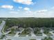 An aerial view of a street with well-maintained homes and a lush green wooded area in the background at 1502 Areca Palm Dr, Port Orange, FL 32128