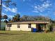 The backyard of this cozy home features a well-maintained lawn and a covered porch at 434 Palmetto St, Edgewater, FL 32132