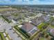 Aerial shot of a residential neighborhood showcasing well-kept lawns and homes with screened-in pools at 512 Romdini St, New Smyrna Beach, FL 32168