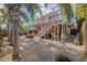 Wide view of a backyard featuring multiple palm trees and a lounging area at 6443 Engram Rd, New Smyrna Beach, FL 32169