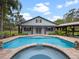 Inviting backyard pool area with a jacuzzi, seamless pool-to-spa transition, and ample patio space at 1715 Fern Park Dr, Port Orange, FL 32128