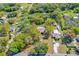 Aerial view showcasing the property with mature trees in a quiet neighborhood at 191 Howes St, Oak Hill, FL 32759