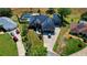 Expansive aerial view of this property showcasing lush landscaping, long driveways, pool, and surrounding greenery at 1948 Spruce Creek Lndg, Port Orange, FL 32128
