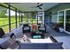 Enjoy outdoor living on this screened patio with comfortable seating and a grill at 1948 Spruce Creek Lndg, Port Orange, FL 32128