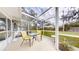 Relax on this covered patio with outdoor seating and views of the backyard at 2307 Needle Palm Dr, Edgewater, FL 32141