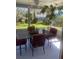 Relaxing screened porch features an outdoor dining set and views of the lush backyard at 2409 Victory Palm Dr, Edgewater, FL 32141