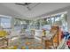 Screened in porch with citrus themed rug and lots of light at 4624 Van Kleeck Dr, New Smyrna Beach, FL 32169