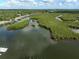 Aerial view of a waterway surrounded by lush greenery and a few houses at 5 Riverwalk Dr # 506, New Smyrna Beach, FL 32169