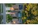 An aerial view of the property featuring a backyard with a screened-in pool and lush landscaping at 5424 Frederick Lake Dr, Port Orange, FL 32128