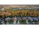 An aerial view of the neighborhood lined with mature trees, near a scenic lake at 5424 Frederick Lake Dr, Port Orange, FL 32128