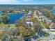 Scenic aerial view of a lakeside residential community with well-maintained lawns and lush greenery at 6049 Sabal Hammock Cir, Port Orange, FL 32128