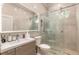 Modern bathroom with a glass-enclosed shower, vanity and stylish fixtures at 6049 Sabal Hammock Cir, Port Orange, FL 32128