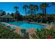 Community pool surrounded by chairs and palm trees at 612 Mount Olympus Blvd, New Smyrna Beach, FL 32168