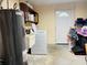 Functional laundry room featuring a washer, water heater, and door at 1136 Elizabeth St, New Smyrna Beach, FL 32168