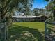 Backyard view showcases a spacious lawn and screened-in pool, all framed by mature trees for privacy at 1370 Jane Lacey Ln, New Smyrna Beach, FL 32168