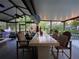 Covered outdoor living area with large table and chairs for entertaining at 1370 Jane Lacey Ln, New Smyrna Beach, FL 32168