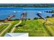 Breathtaking aerial shot of waterfront property with lush lawn and private dock at 2019 S Riverside, Edgewater, FL 32141