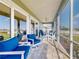 Relax on this screened lanai featuring pavers and comfortable seating with views of the water at 2019 S Riverside, Edgewater, FL 32141