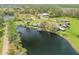Stunning aerial view of a lakeside property with lush greenery and a private pond at 2533 Glenhaven St, New Smyrna Beach, FL 32168