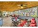 Relaxing screened porch with wood ceiling features comfortable seating and views of the beautifully landscaped yard at 2533 Glenhaven St, New Smyrna Beach, FL 32168