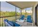 Enjoy serene outdoor living on this screened patio with comfortable lounge furniture at 2700 N Peninsula Ave # 513, New Smyrna Beach, FL 32169