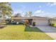 Single-story home with stone accents, manicured lawn, and charming curb appeal at 2828 Pine Tree Dr, Edgewater, FL 32141