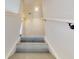Carpeted staircase with white walls and a sleek, minimalist design at 6665 Merryvale Ln, Port Orange, FL 32128
