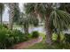 Scenic backyard with palm trees framing a tranquil pond view, enhancing the property's serene atmosphere at 731 Pine Shores Cir, New Smyrna Beach, FL 32168