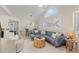 Open concept living space featuring a blue sofa, modern decor, and access to bedroom at 898 Baybreeze Way # 880, New Smyrna Beach, FL 32169