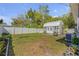 Spacious backyard with well-maintained grass, shed, seating, and privacy fence at 312 Jefferson Ave, Port Orange, FL 32127