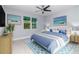 This bedroom features a ceiling fan, neutral-toned walls, decor and a window with a view of the outdoors at 113 Douglas St, Edgewater, FL 32141