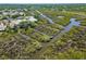 Scenic aerial view of backyard dock with community waterfront access at 1363 Wayne Ave, New Smyrna Beach, FL 32168