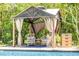 Relaxing poolside gazebo with seating and curtains for shade, offering a perfect outdoor retreat at 1663 Hideaway Ln, Edgewater, FL 32132