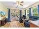 Cozy living room featuring comfortable recliners, wood floors and a screened in lanai at 3016 Mango Tree Dr, Edgewater, FL 32141