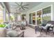 Relax on the screened lanai with plush seating, stylish decor, and serene views of the surrounding landscape at 3219 Modena Way, New Smyrna Beach, FL 32168