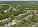 Aerial neighborhood view shows a beautiful home with mature trees, nearby the community golf and tennis at 3349 Glenshane Way, Ormond Beach, FL 32174