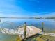 Waterfront dock with a ramp, dock posts, and ladders providing access to the water for boating and swimming at 3606 S Peninsula Dr # 703, Port Orange, FL 32127