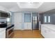 Modern kitchen featuring stainless steel appliances and white cabinets with light blue wall paint at 4431 Doris Dr, New Smyrna Beach, FL 32169