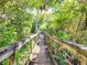 Scenic wooden walkway with railings winds through lush tropical foliage and vegetation at 5300 S Atlantic Ave # 14-202, New Smyrna Beach, FL 32169