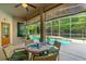 The covered patio features comfortable outdoor seating with views of the inviting pool and backyard at 6436 Longlake Dr, Port Orange, FL 32128