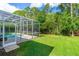 Screened-in lanai and pool area overlooking a lush green backyard, offering privacy and outdoor living at 6436 Longlake Dr, Port Orange, FL 32128