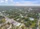 Expansive aerial view showcases a neighborhood with lush greenery and scattered buildings under a partly cloudy sky at 801 Canal St, New Smyrna Beach, FL 32168