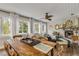 Open floor plan showing dining area, living room with fireplace at 801 Canal St, New Smyrna Beach, FL 32168