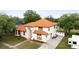 This exterior elevation features an unique red tile roof, an arched front door and mature landscaping at 2813 Ballard Ave, Orlando, FL 32833